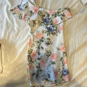 Blue Blush Mini off the shoulder dress